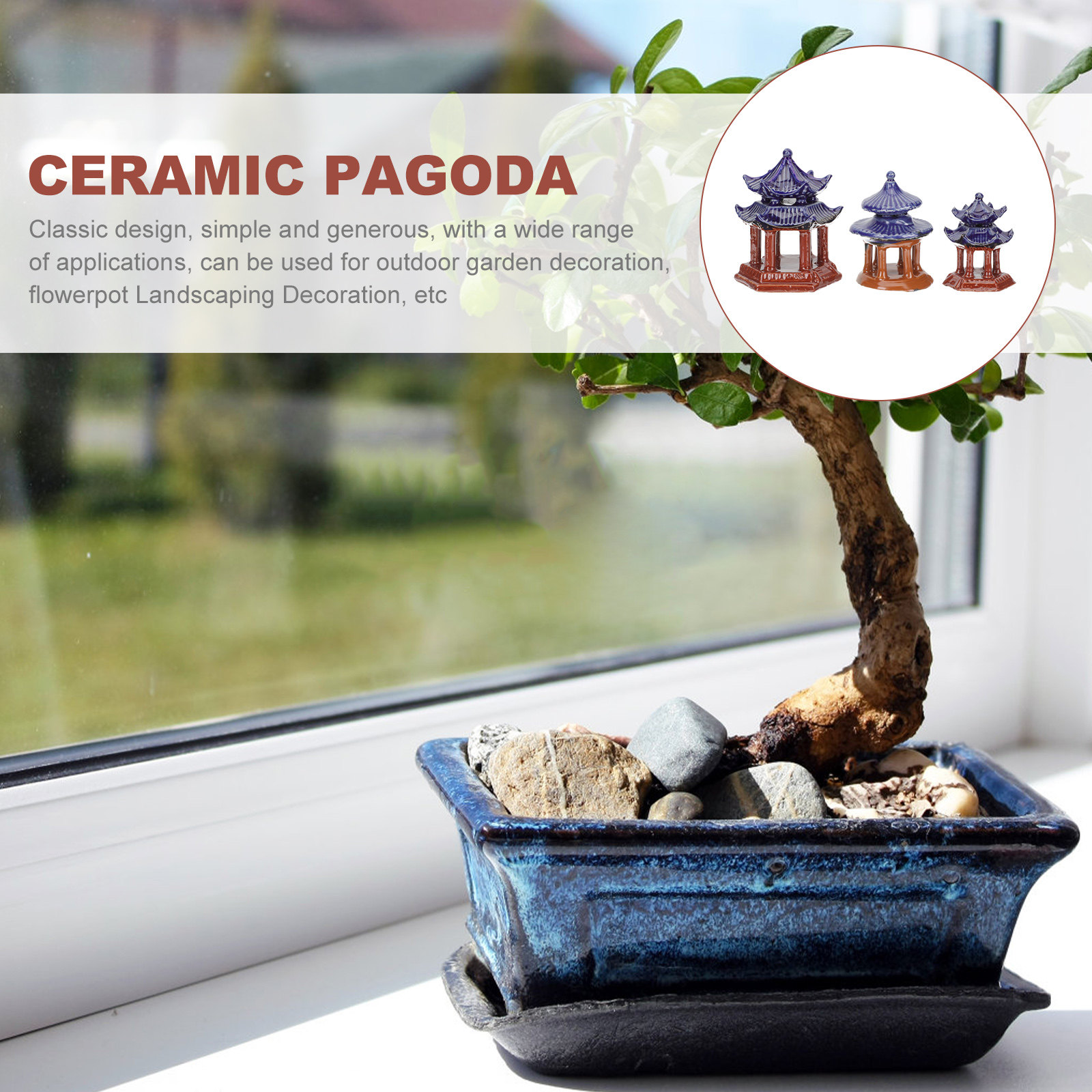 Aquarium Fish Tank - 3 szt. Ceramiczna Miniaturowa Pagoda, Symulowana